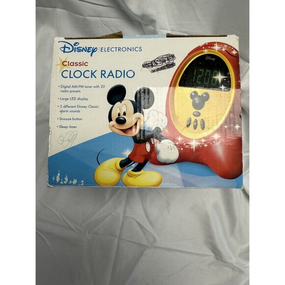 Vintage '03 Disney Mickey Mouse Alarm Clock Radio AM/FM Red Yellow Works! In Box - Picture 2 of 14
